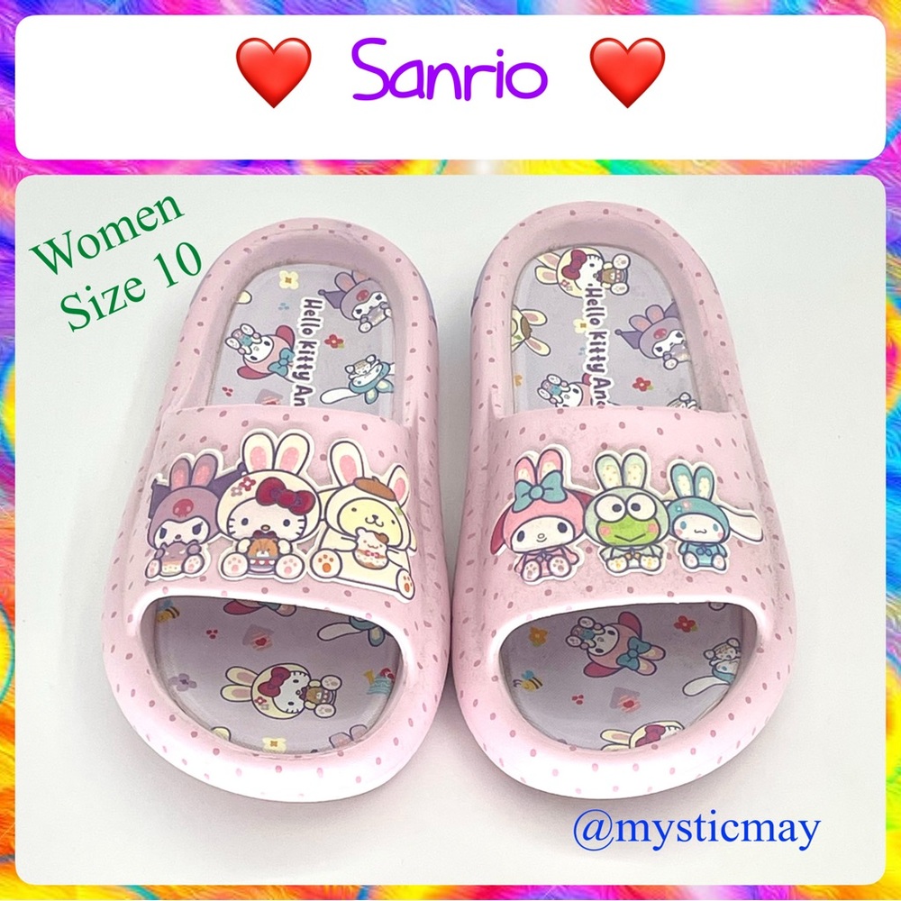 Sanrio HELLO KITTY Hello Spring Pink Easter Bunny Slides Sandals Women Size 10